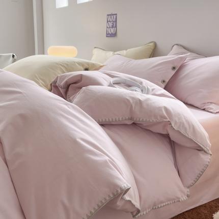 91家纺网 家纺一手货源 找家纺 （总）蜜柚 2024新款A类全棉40支纯色纽扣款水洗棉四件套