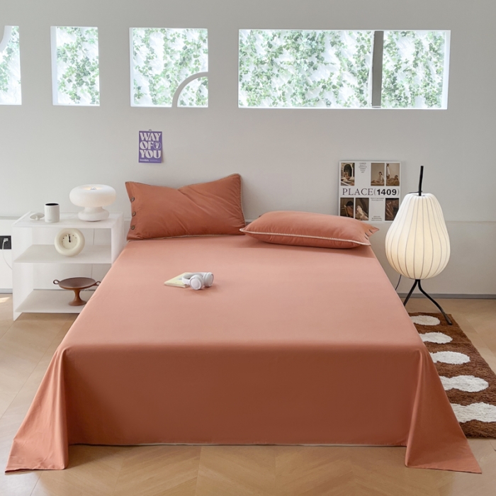 91家纺网 家纺一手货源 找家纺 蜜柚 2024新款A类全棉40支纯色纽扣款水洗棉四件套 爱马仕橙