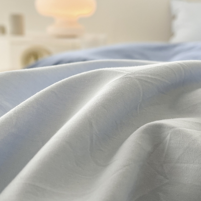 91家纺网 家纺一手货源 找家纺 蜜柚 2024新款A类全棉40支纯色纽扣款水洗棉四件套 海盐兰