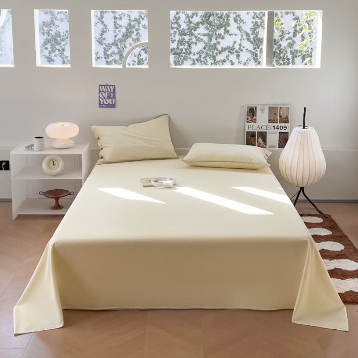 91家纺网 家纺一手货源 找家纺 蜜柚 2024新款A类全棉40支纯色纽扣款水洗棉四件套 奶昔白