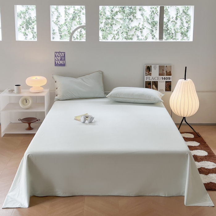 91家纺网 家纺一手货源 找家纺 蜜柚 2024新款A类全棉40支纯色纽扣款水洗棉四件套 水森林