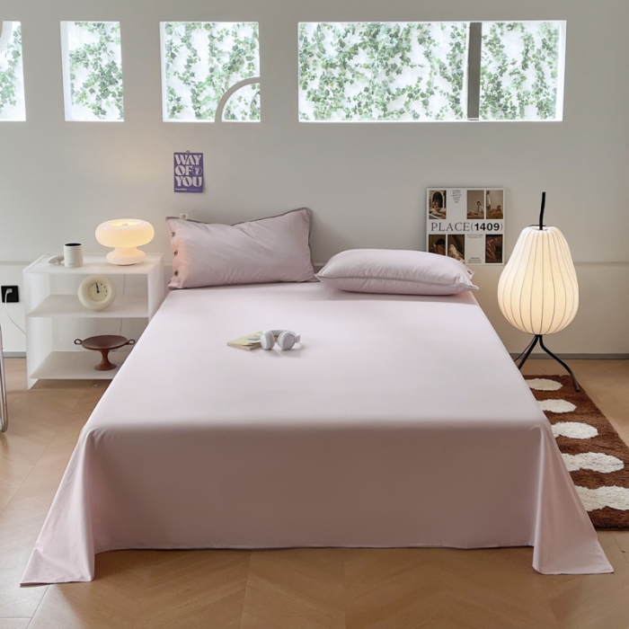 91家纺网 家纺一手货源 找家纺 蜜柚 2024新款A类全棉40支纯色纽扣款水洗棉四件套 夏日粉