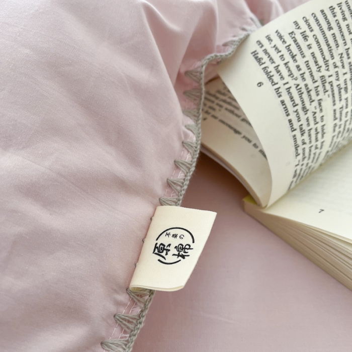 91家纺网 家纺一手货源 找家纺 蜜柚 2024新款A类全棉40支纯色纽扣款水洗棉四件套 夏日粉