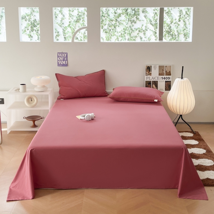 91家纺网 家纺一手货源 找家纺 蜜柚 2024新款A类全棉40支纯色纽扣款水洗棉四件套 中国红