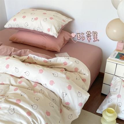 91家纺网 家纺一手货源 找家纺 顾里 2023新款针织棉双层纱四件套 粉苹果