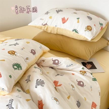 91家纺网 家纺一手货源 找家纺 顾里 2023新款针织棉双层纱四件套 童趣乐园