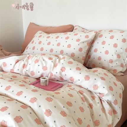 91家纺网 家纺一手货源 找家纺 顾里 2023新款针织棉双层纱四件套 小怪兽