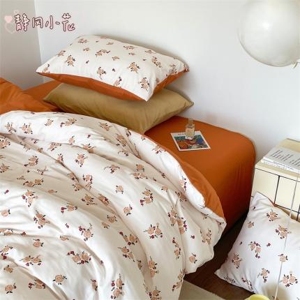 91家纺网 家纺一手货源 找家纺 顾里 2023新款针织棉双层纱四件套 静冈小花