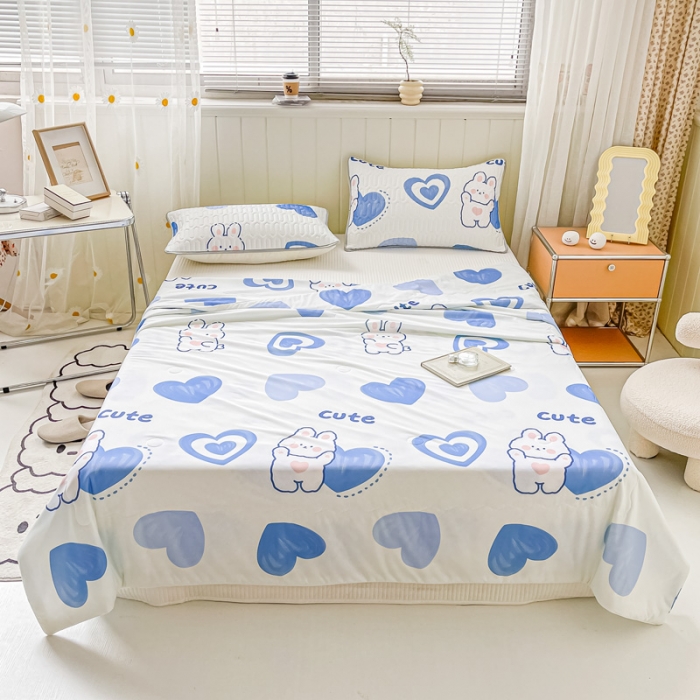 91家纺网 家纺一手货源 找家纺 佳一2023新款凉感丝小清新印花夏被 爱心兔