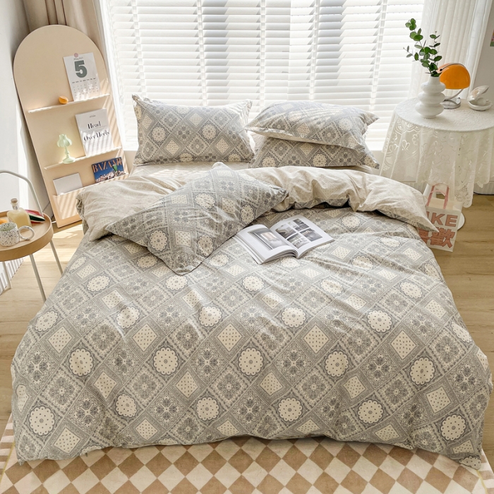 91家纺网 家纺一手货源 找家纺 柠馨 2023新款 13376全棉印花三件套学生季三件套复古青花