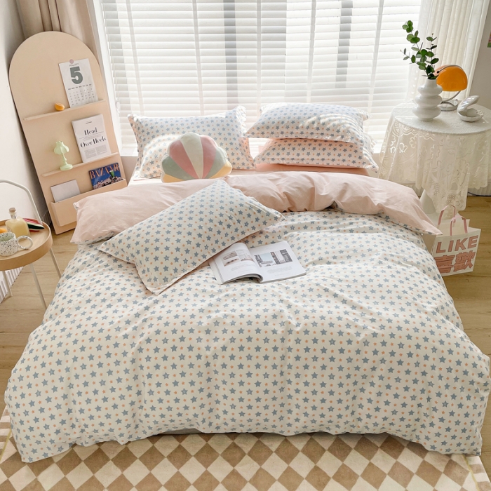 91家纺网 家纺一手货源 找家纺 柠馨 2023新款 13376全棉印花三件套学生季三件套星光灿烂