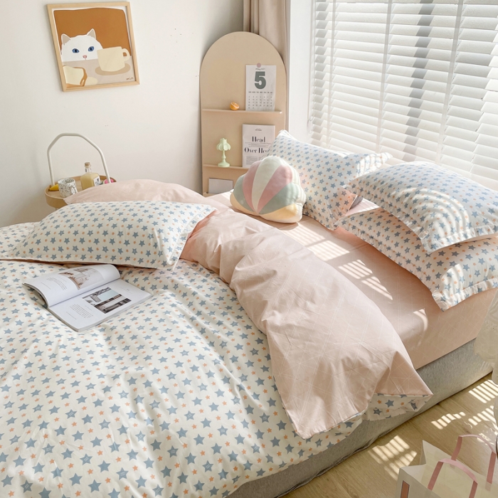 91家纺网 家纺一手货源 找家纺 柠馨 2023新款 13376全棉印花三件套学生季三件套星光灿烂