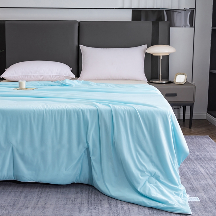 91家纺网 家纺一手货源 找家纺 恒科 2025新款冰淇淋凉感丝夏被 月光蓝