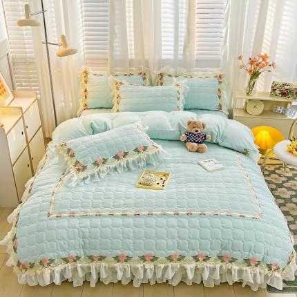 91家纺网 家纺一手货源 找家纺 罗艺轩 2024新款夹棉床裙施华洛系列四件套 施华洛-浅蓝