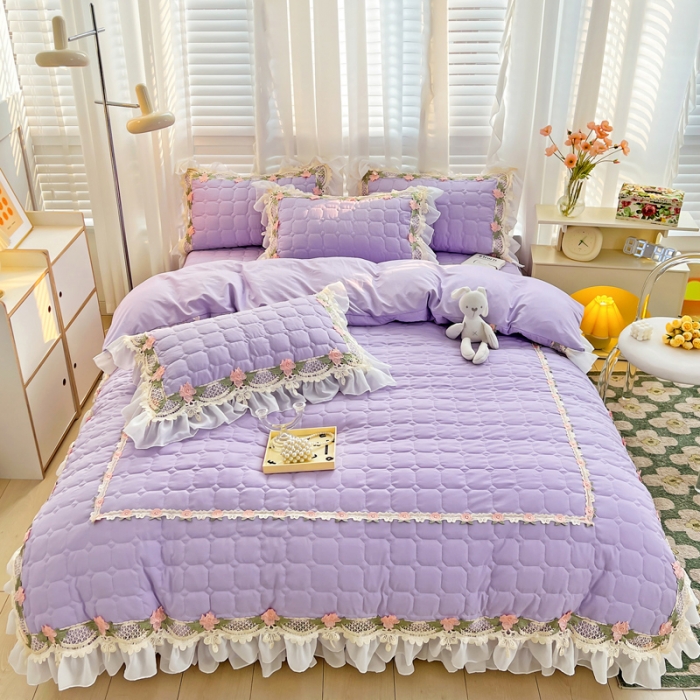 91家纺网 家纺一手货源 找家纺 罗艺轩 2024新款夹棉床裙施华洛系列四件套 施华洛-浅紫