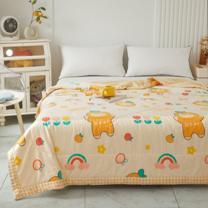 91家纺网 家纺一手货源 找家纺 2023里外100%纯棉印花新疆棉花夏被单人棉花被可机洗 太空熊