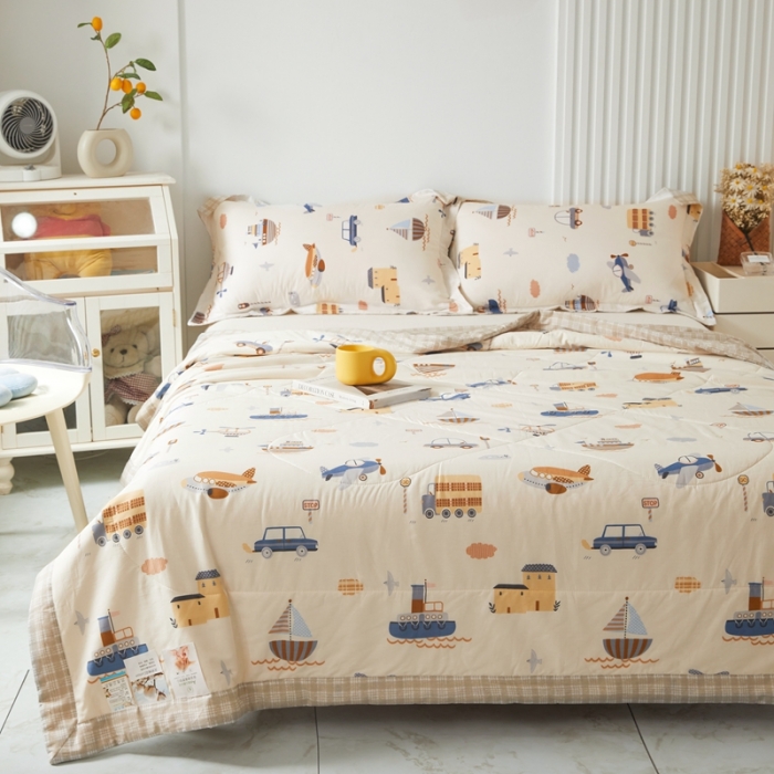 91家纺网 家纺一手货源 找家纺 2023里外100%纯棉印花新疆棉花夏被单人棉花被可机洗 汽车乐园-米