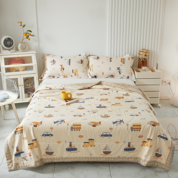 91家纺网 家纺一手货源 找家纺 2023里外100%纯棉印花新疆棉花夏被单人棉花被可机洗 汽车乐园-米