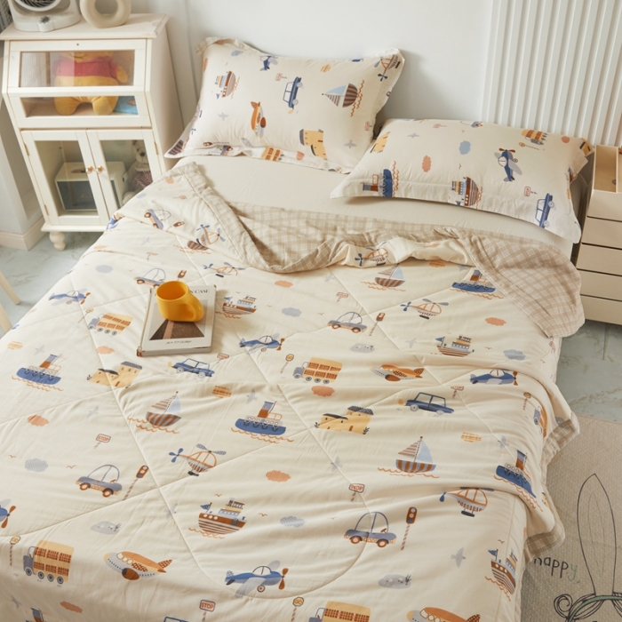 91家纺网 家纺一手货源 找家纺 2023里外100%纯棉印花新疆棉花夏被单人棉花被可机洗 汽车乐园-米