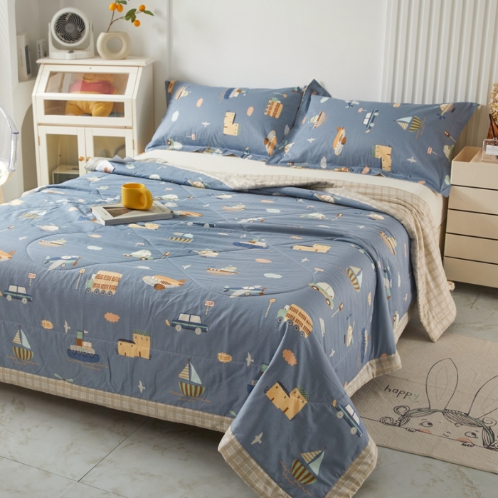 91家纺网 家纺一手货源 找家纺 2023里外100%纯棉印花新疆棉花夏被单人棉花被可机洗 汽车乐园-兰