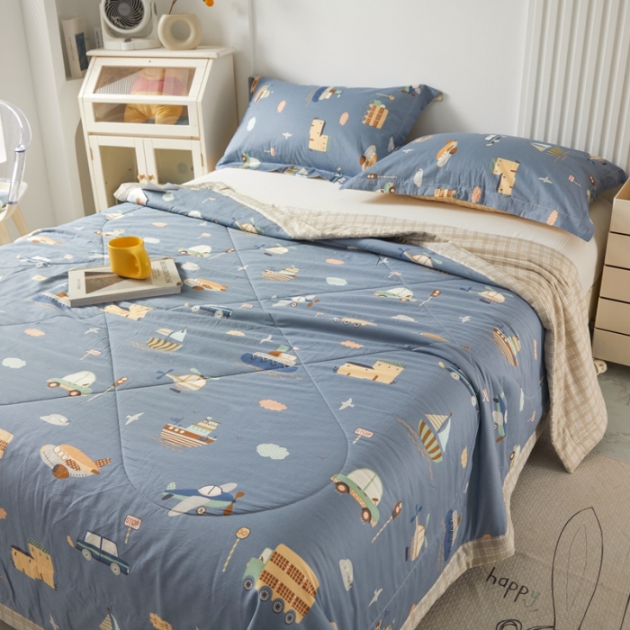 91家纺网 家纺一手货源 找家纺 2023里外100%纯棉印花新疆棉花夏被单人棉花被可机洗 汽车乐园-兰