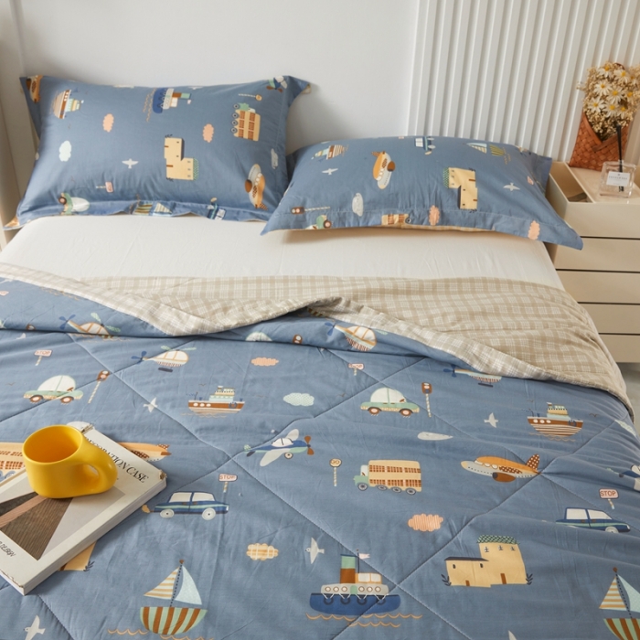 91家纺网 家纺一手货源 找家纺 2023里外100%纯棉印花新疆棉花夏被单人棉花被可机洗 汽车乐园-兰