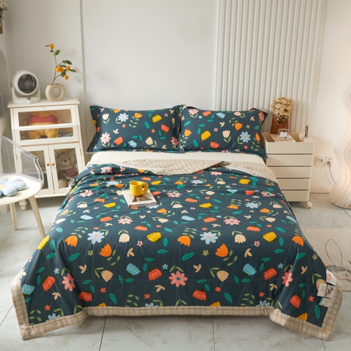 91家纺网 家纺一手货源 找家纺 2023里外100%纯棉印花新疆棉花夏被单人棉花被可机洗 落落繁华-兰