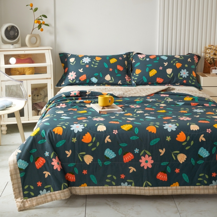 91家纺网 家纺一手货源 找家纺 2023里外100%纯棉印花新疆棉花夏被单人棉花被可机洗 落落繁华-兰