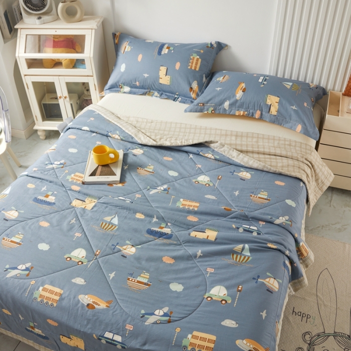 91家纺网 家纺一手货源 找家纺 2023里外100%纯棉印花新疆棉花夏被单人棉花被可机洗 汽车乐园-兰