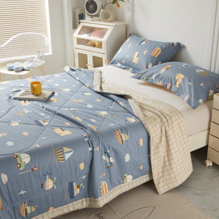 91家纺网 家纺一手货源 找家纺 2023里外100%纯棉印花新疆棉花夏被单人棉花被可机洗 汽车乐园-兰