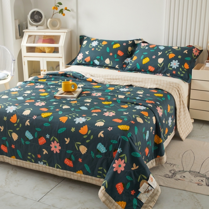 91家纺网 家纺一手货源 找家纺 2023里外100%纯棉印花新疆棉花夏被单人棉花被可机洗 落落繁华-兰