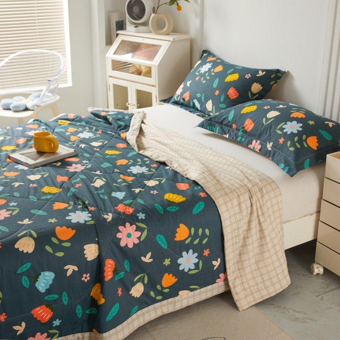 91家纺网 家纺一手货源 找家纺 2023里外100%纯棉印花新疆棉花夏被单人棉花被可机洗 落落繁华-兰