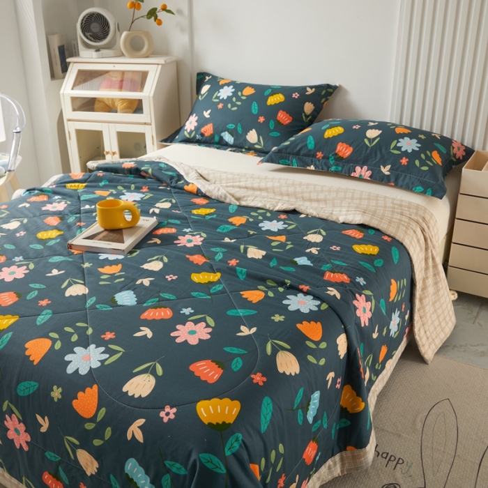 91家纺网 家纺一手货源 找家纺 2023里外100%纯棉印花新疆棉花夏被单人棉花被可机洗 落落繁华-兰