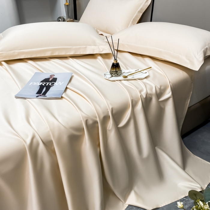 91家纺网 家纺一手货源 找家纺 轻奢高档50支贡缎长绒棉床单单件纯棉全棉纯色被单三件套-莫奈-奶昔白