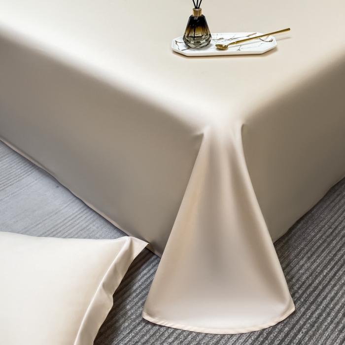 91家纺网 家纺一手货源 找家纺 轻奢高档50支贡缎长绒棉床单单件纯棉全棉纯色被单三件套-莫奈-奶昔白