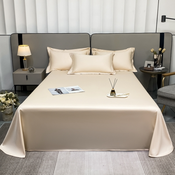 91家纺网 家纺一手货源 找家纺 轻奢高档50支贡缎长绒棉床单单件纯棉全棉纯色被单三件套-莫奈-奶昔白