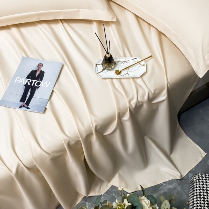 91家纺网 家纺一手货源 找家纺 轻奢高档50支贡缎长绒棉床单单件纯棉全棉纯色被单三件套-莫奈-奶昔白