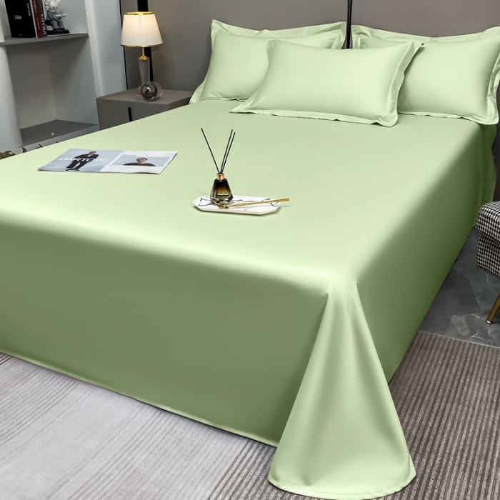 91家纺网 家纺一手货源 找家纺 轻奢高档50支贡缎长绒棉床单单件纯棉全棉纯色被单三件套-莫奈-艾绿
