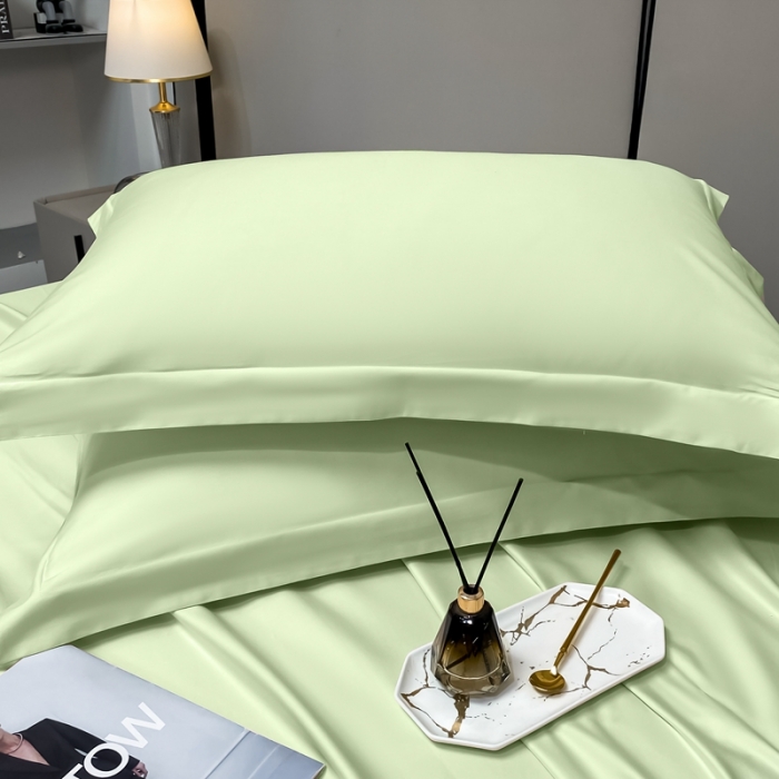 91家纺网 家纺一手货源 找家纺 轻奢高档50支贡缎长绒棉床单单件纯棉全棉纯色被单三件套-莫奈-艾绿