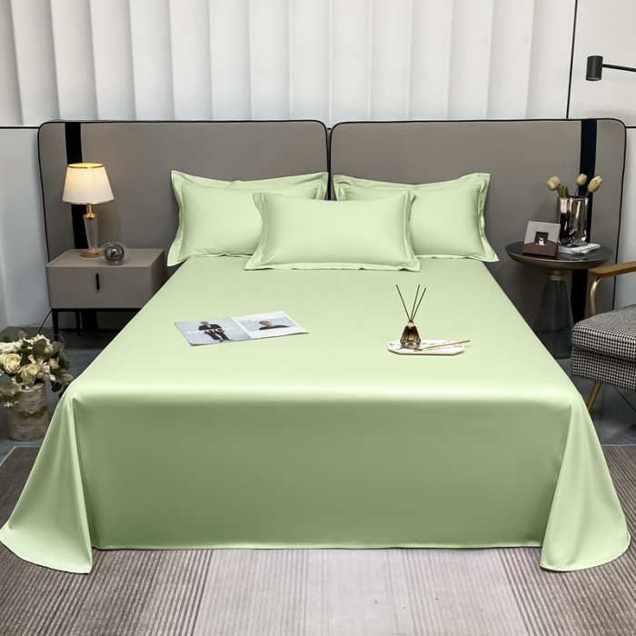 91家纺网 家纺一手货源 找家纺 轻奢高档50支贡缎长绒棉床单单件纯棉全棉纯色被单三件套-莫奈-艾绿