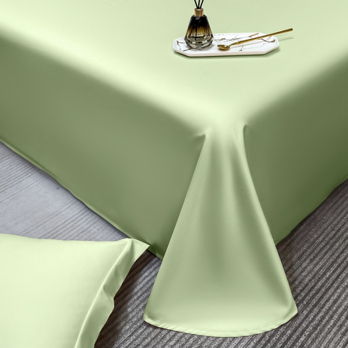 91家纺网 家纺一手货源 找家纺 轻奢高档50支贡缎长绒棉床单单件纯棉全棉纯色被单三件套-莫奈-艾绿