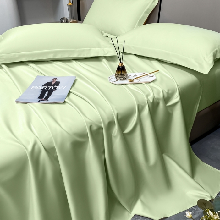 91家纺网 家纺一手货源 找家纺 轻奢高档50支贡缎长绒棉床单单件纯棉全棉纯色被单三件套-莫奈-艾绿