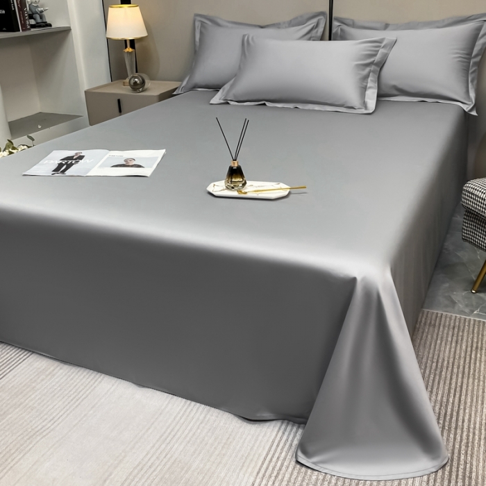 91家纺网 家纺一手货源 找家纺 轻奢高档50支贡缎长绒棉床单单件纯棉全棉纯色被单三件套-莫奈-典雅灰