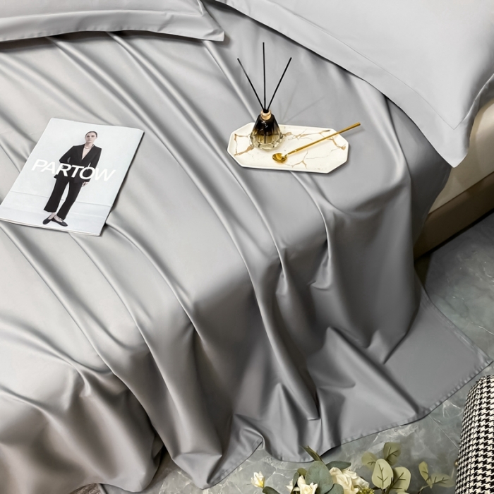 91家纺网 家纺一手货源 找家纺 轻奢高档50支贡缎长绒棉床单单件纯棉全棉纯色被单三件套-莫奈-典雅灰