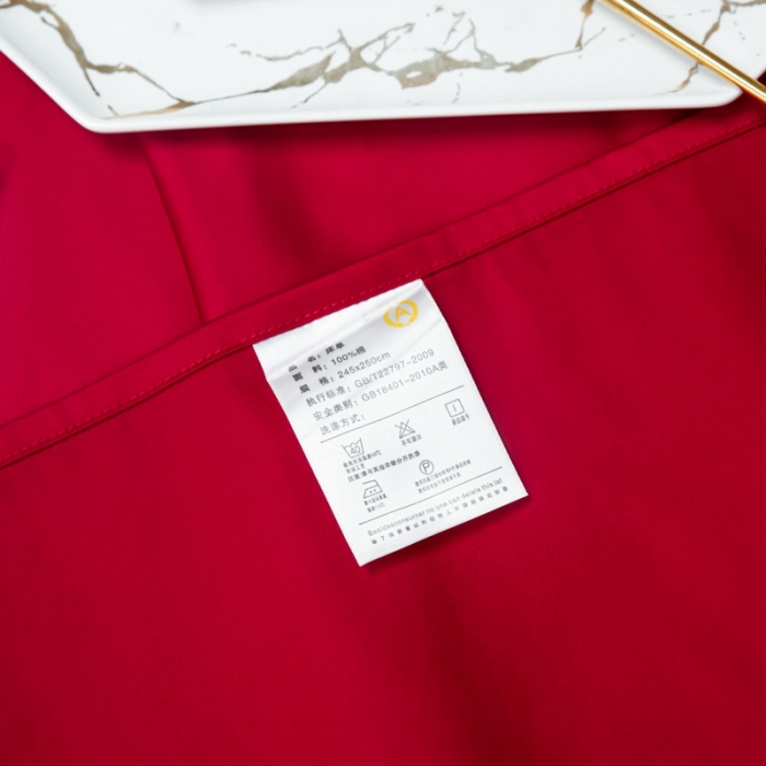 91家纺网 家纺一手货源 找家纺 轻奢高档50支贡缎长绒棉床单单件纯棉全棉纯色被单三件套-莫奈-海棠红