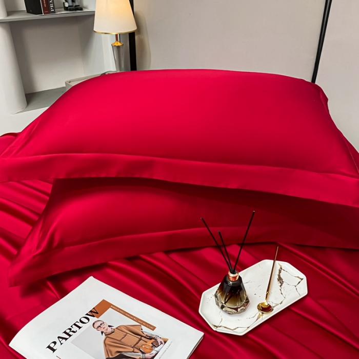 91家纺网 家纺一手货源 找家纺 轻奢高档50支贡缎长绒棉床单单件纯棉全棉纯色被单三件套-莫奈-海棠红