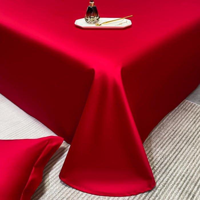 91家纺网 家纺一手货源 找家纺 轻奢高档50支贡缎长绒棉床单单件纯棉全棉纯色被单三件套-莫奈-海棠红