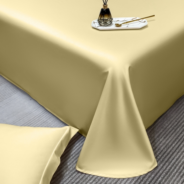 91家纺网 家纺一手货源 找家纺 轻奢高档50支贡缎长绒棉床单单件纯棉全棉纯色被单三件套-莫奈-奶茶米