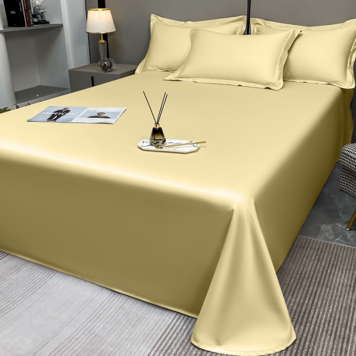 91家纺网 家纺一手货源 找家纺 轻奢高档50支贡缎长绒棉床单单件纯棉全棉纯色被单三件套-莫奈-奶茶米