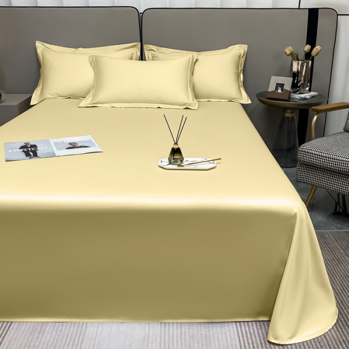 91家纺网 家纺一手货源 找家纺 轻奢高档50支贡缎长绒棉床单单件纯棉全棉纯色被单三件套-莫奈-奶茶米